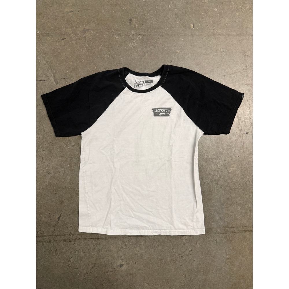 Vans Raglan T-Shirt Mens XL Boys Black White Short Sleeve NY Logo Patch Cotton